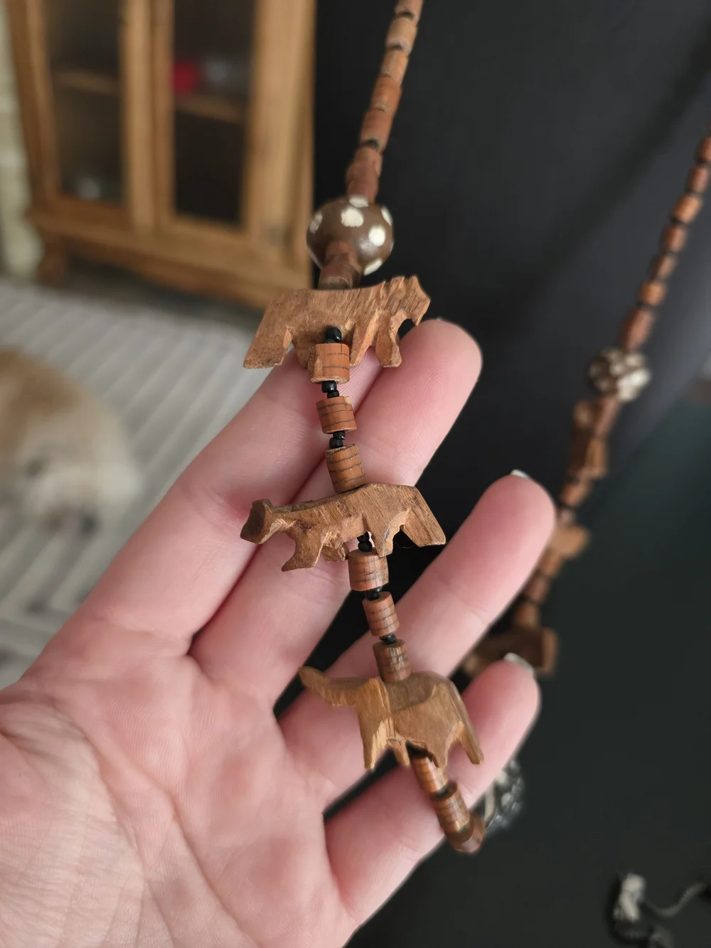 Carved Wood Animal Pendant Bead Necklace in Brown - Picture 5 of 6